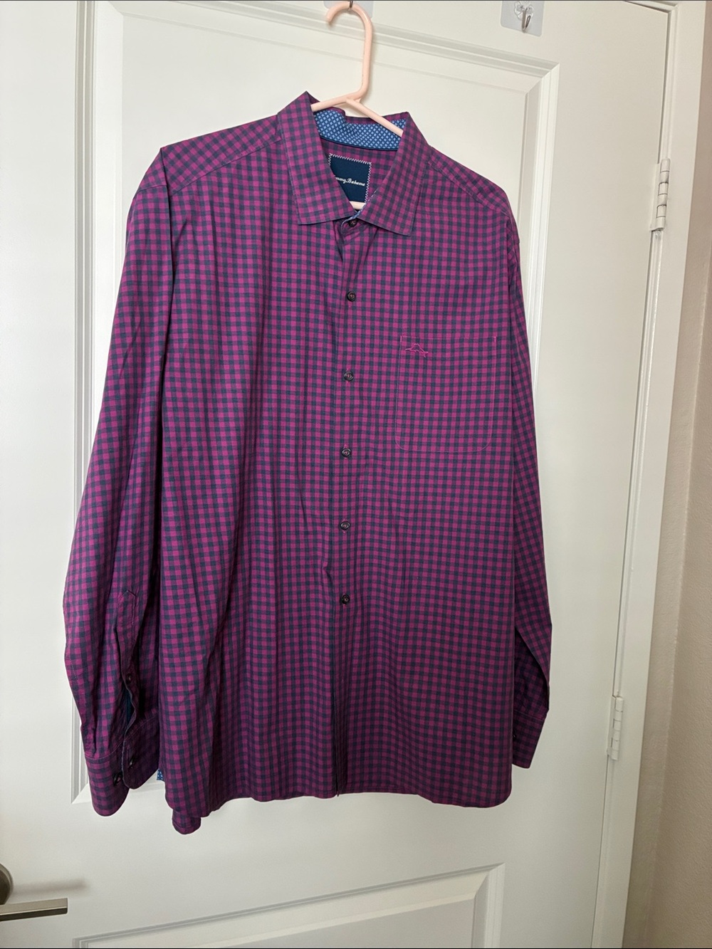 Tommy Bahama 100% Pina Cotton Purple Navy Long Sleeve Shirt Size L